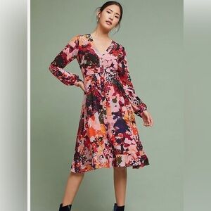 MAEVE Printed Silk Wrap Dress Pink Floral Anthropologie